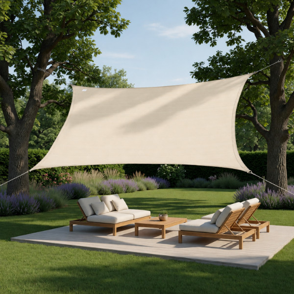 Sonnensegel HDPE aufgehangen an Pfosten