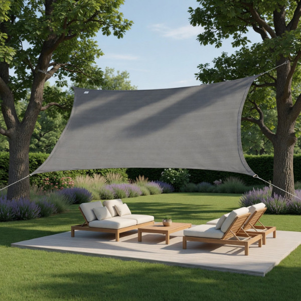 Sonnensegel HDPE aufgehangen an Pfosten