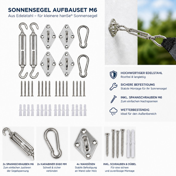 Sonnensegel Aufbauset M6 aus Edelstahl mit Details