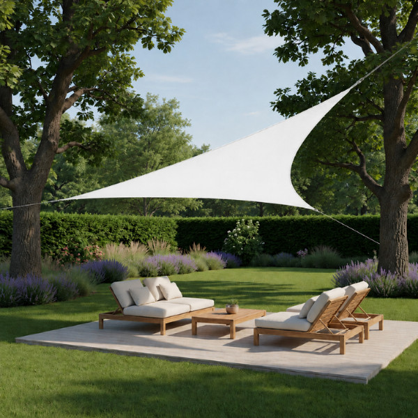 Sonnensegel HDPE aufgehangen an Pfosten