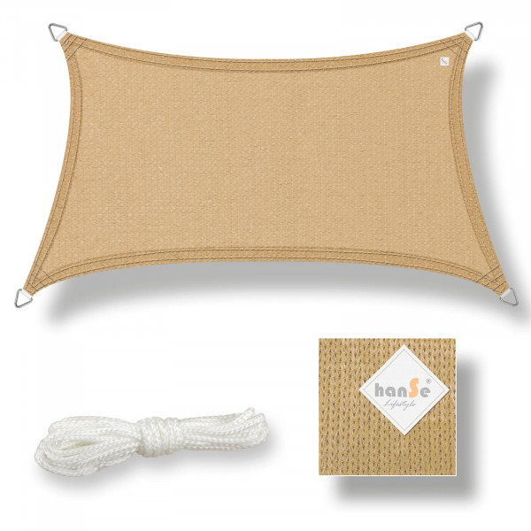 hanSe Sonnensegel HDPE 4x5m konkav wetterfest Schattenspender im Garten Terrasse
