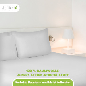 Julido Jersey Spannbettlaken 140–160x200cm Weiss aus 100% Baumwolle atmungsaktiv