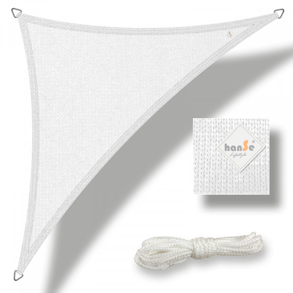 hanSe Sonnensegel 3x3x3m Weiss HDPE UV-beständig & wetterfest für den Garten