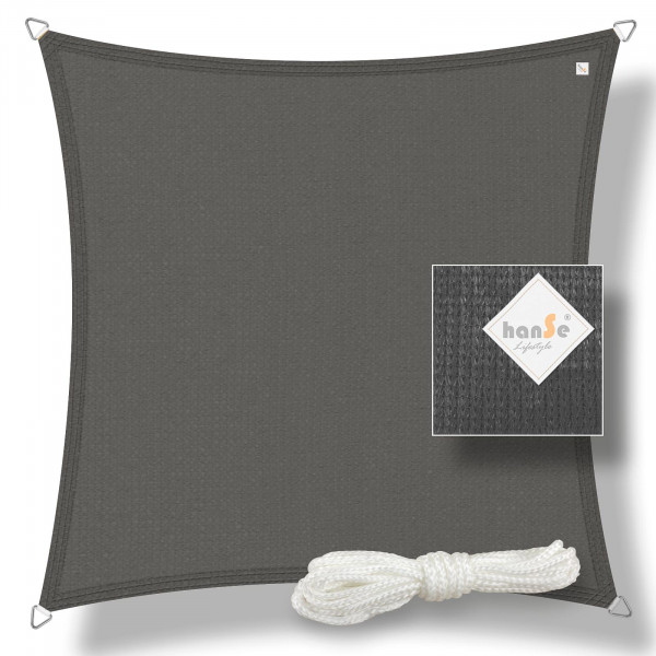 hanSe Sonnensegel 4x4m Graphit HDPE UV-beständig & wetterfest für den Garten
